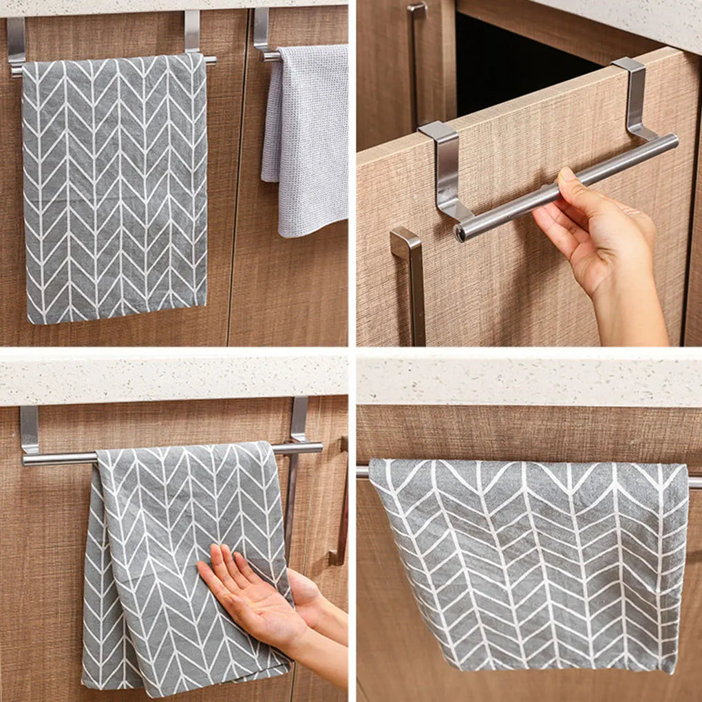 1pc Stainless Steel Towel Rack Bathroom Towel Holder Stand Kitchen Cabinet Door Hanging Organizer Shelf Wall Mounted Towel Bar